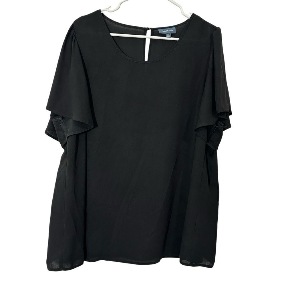 ModCloth Black Scoop‎ Neck Flutter Sleeve Sheer Flowy Blouse size 2X